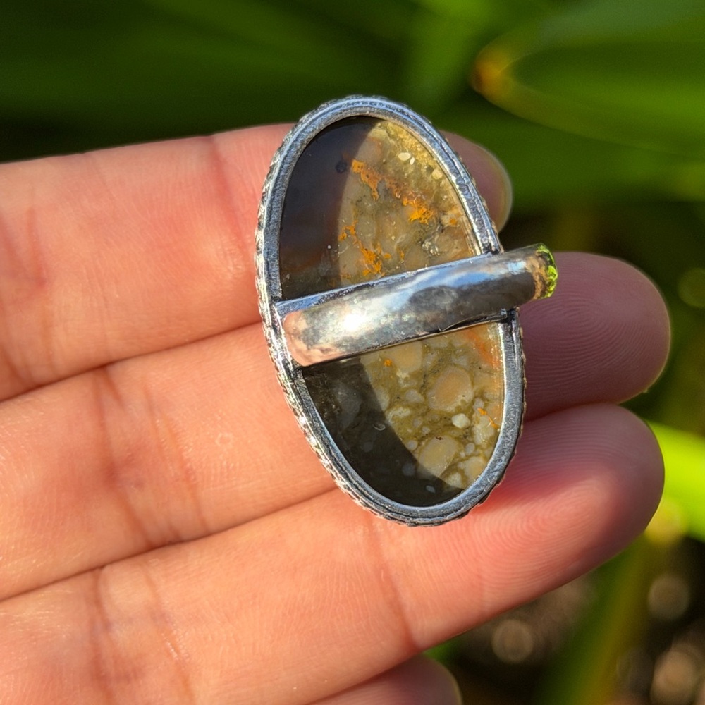 Size 8.5 925 silver plated fruit jasper ring 0844 - Picture 3 of 10